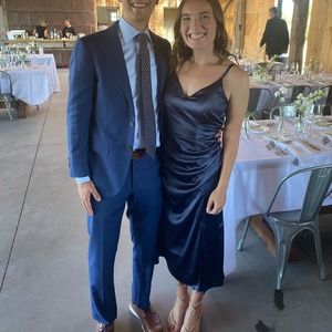 Satin Blue Midi Dress